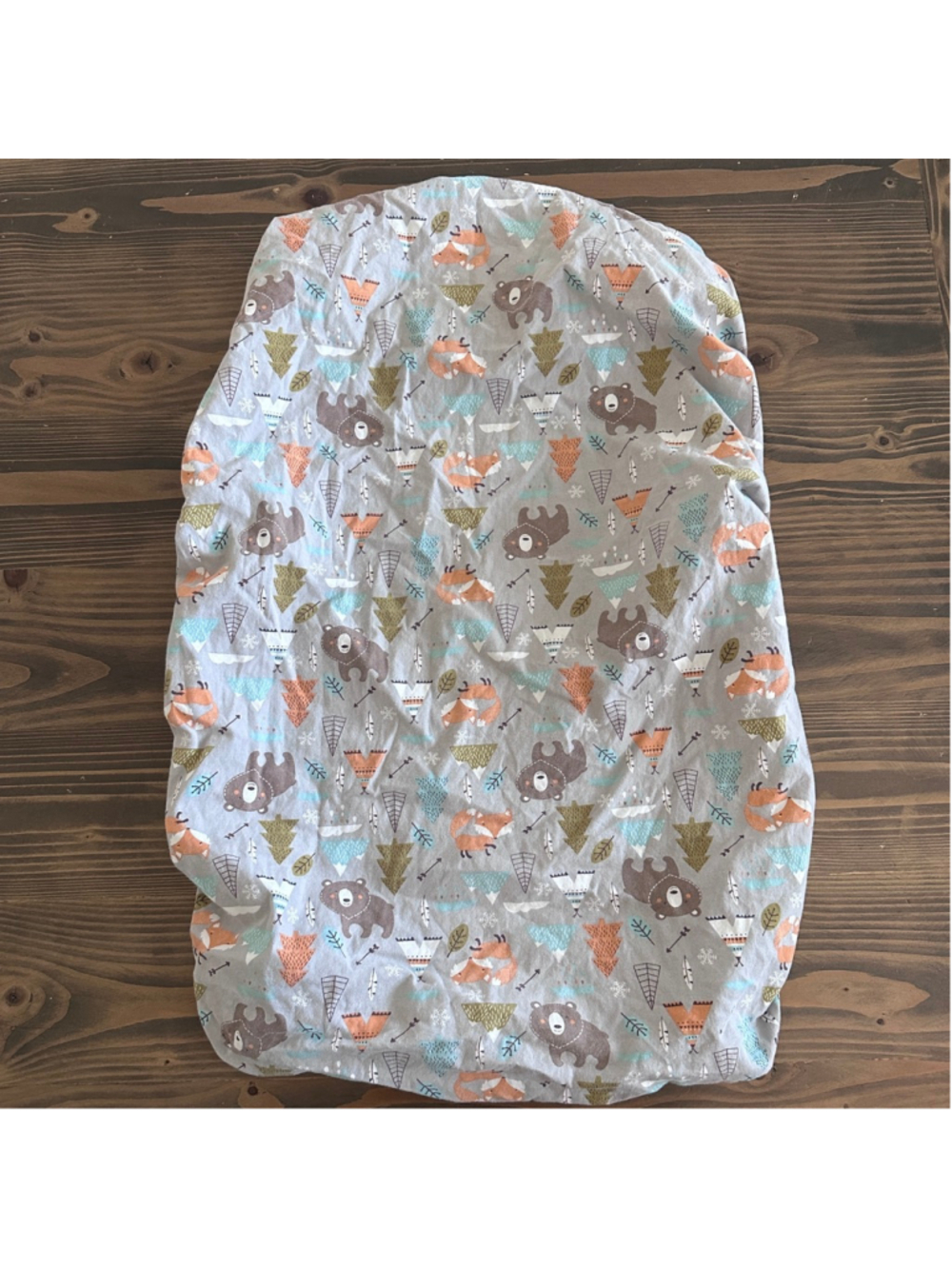 ALVABABY Organic Cotton Crib Sheet Woodland Animals Gray Fitted